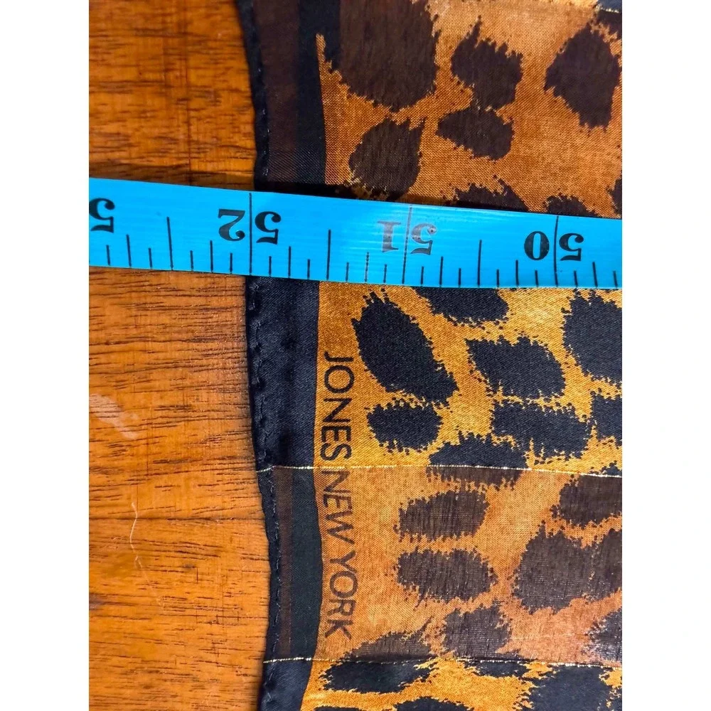 Vtg Jones New York Leopard Scarf Gold Metallic Stripe Animal Brown Black 52x10